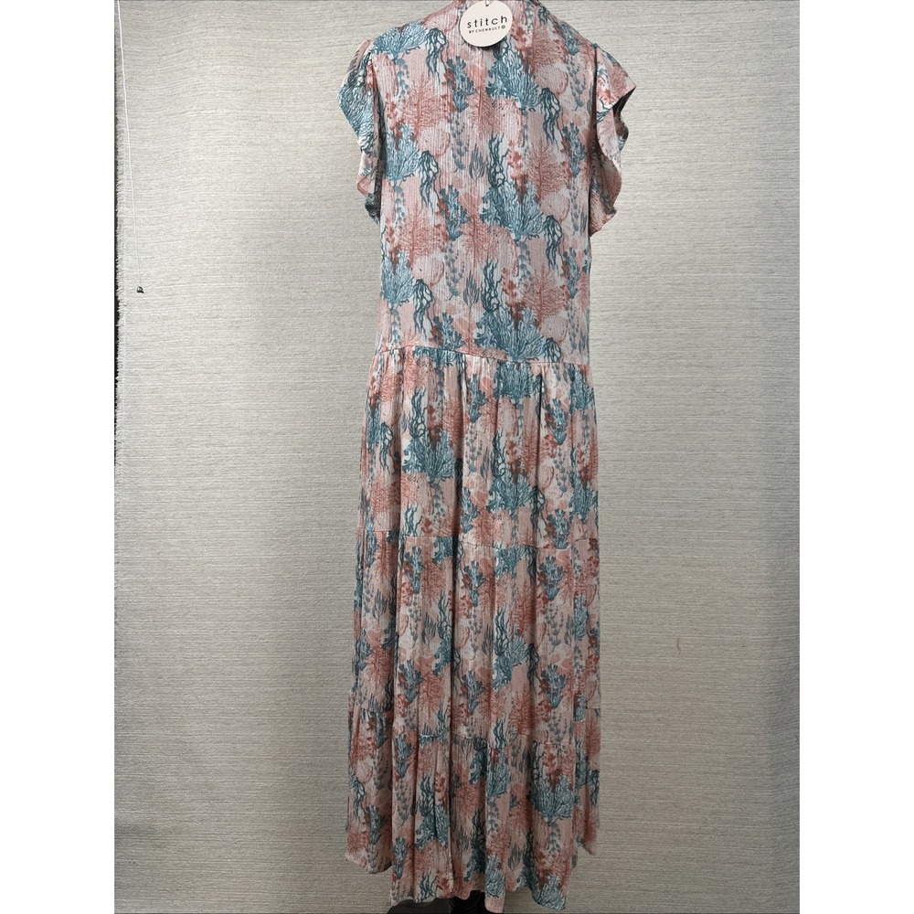 Stitch By Chenault Coral Print Midi Dress NWT Medium Boho Beach Resort Vacation - Picture 7 of 15